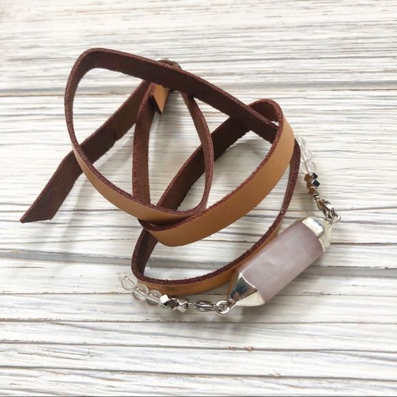 Wild Arrow Rose Quartz Leather Strap Bracelet - Picture 1 of 3